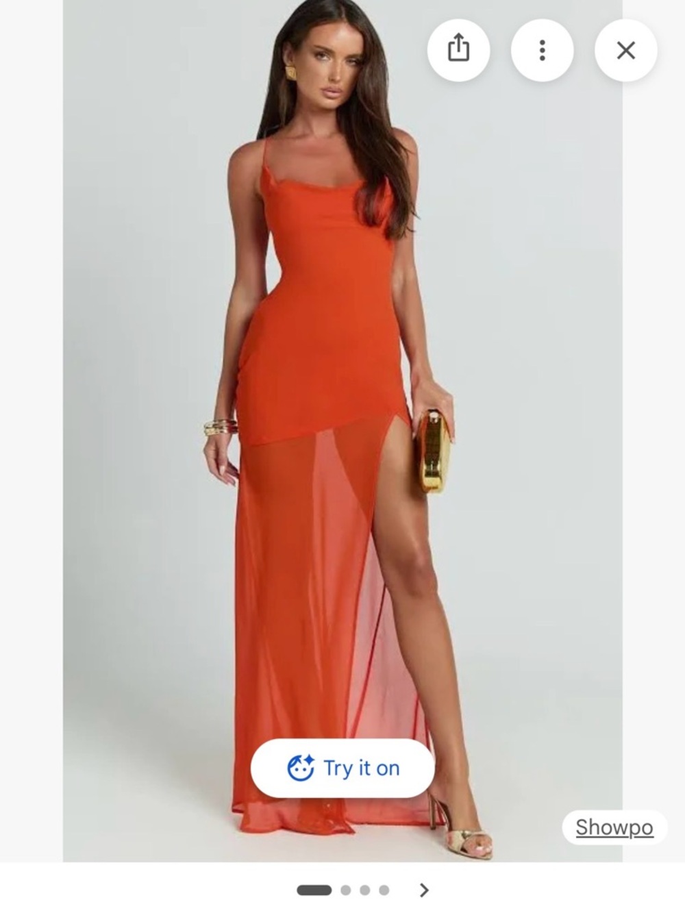 Showpo Orange Sheer Maxi Slip Dress with High Side Slit